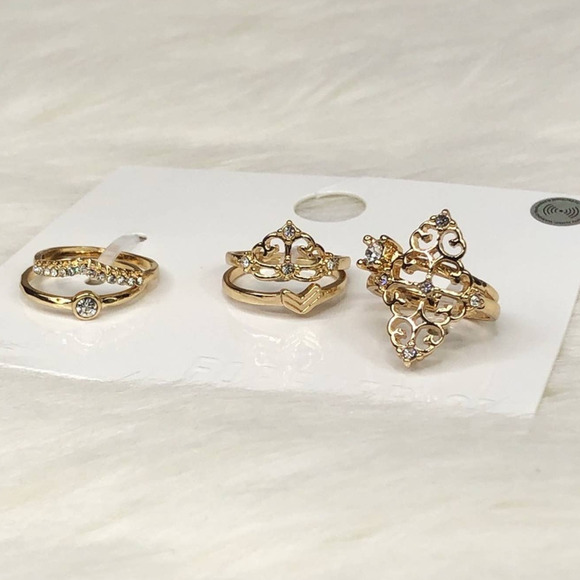 Forever 21 Filigree Gold Ring Set Size 8 Minimalist Chic - Picture 3 of 4